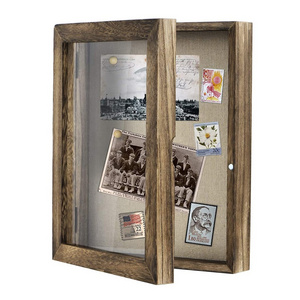 Hot sale bulk custom 8x10 Carbonized Black Linen Back Memorabilia Medals Memory Shadow Box Display Case