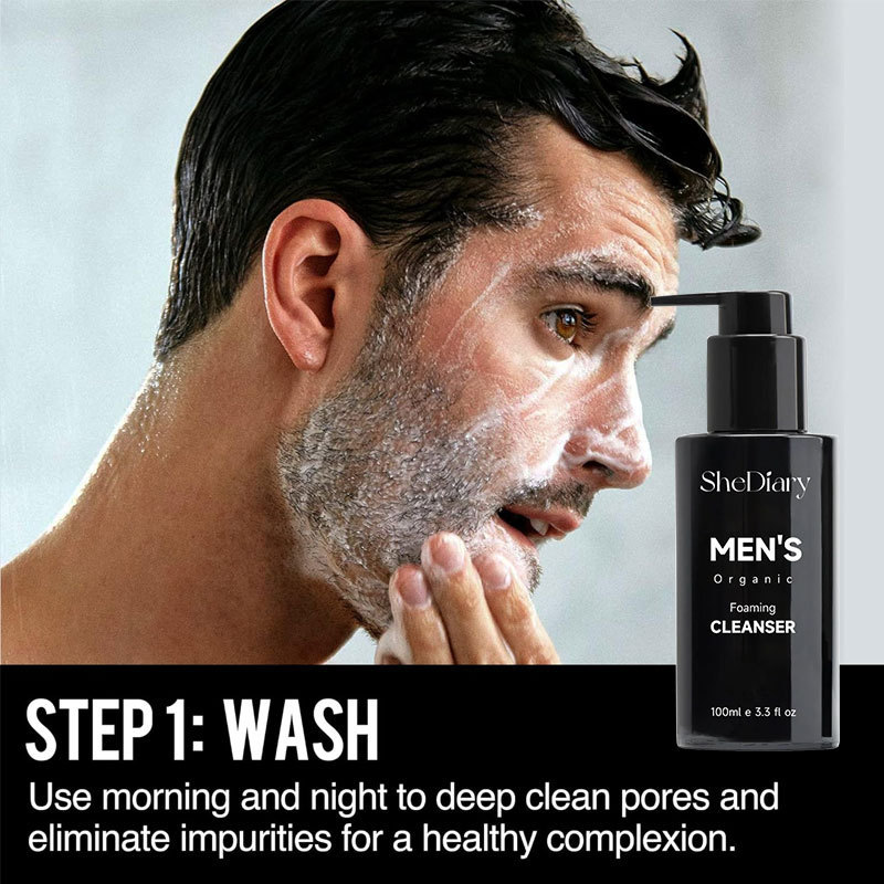 SheDiary Gentle Face Cleanser Foaming Men Face Washing Pores Remove Blackhead Oil Control Bamboo Charcoal Face Wash For Men