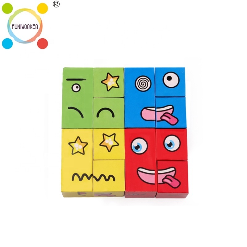 Stimulate funny plastic face expression bricks puzzle building block toys for kids