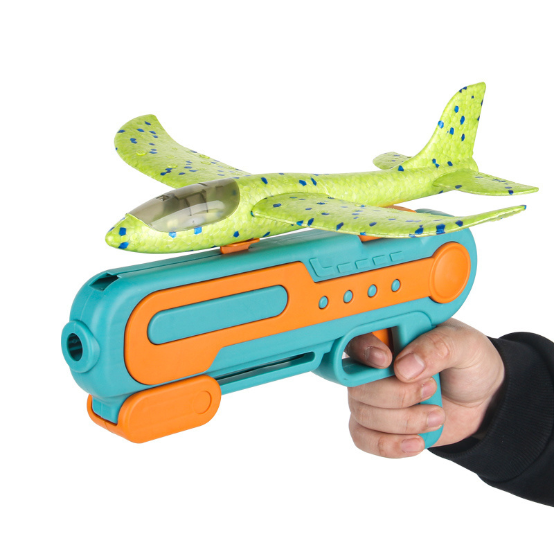 Newly kids outdoor flying ejector glider shooting gun toy foam planes launcher with two flight mode