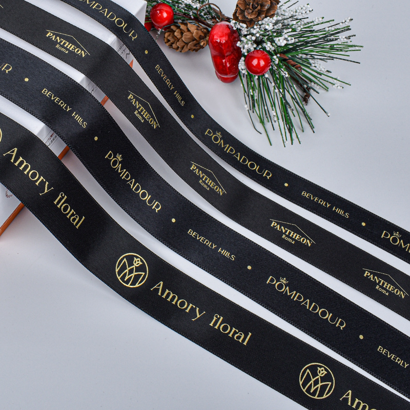 Free Sample Ribbons Factory Personalized Logo ribbon silk satin printed custom ribbon roll  With Logo For Packaging