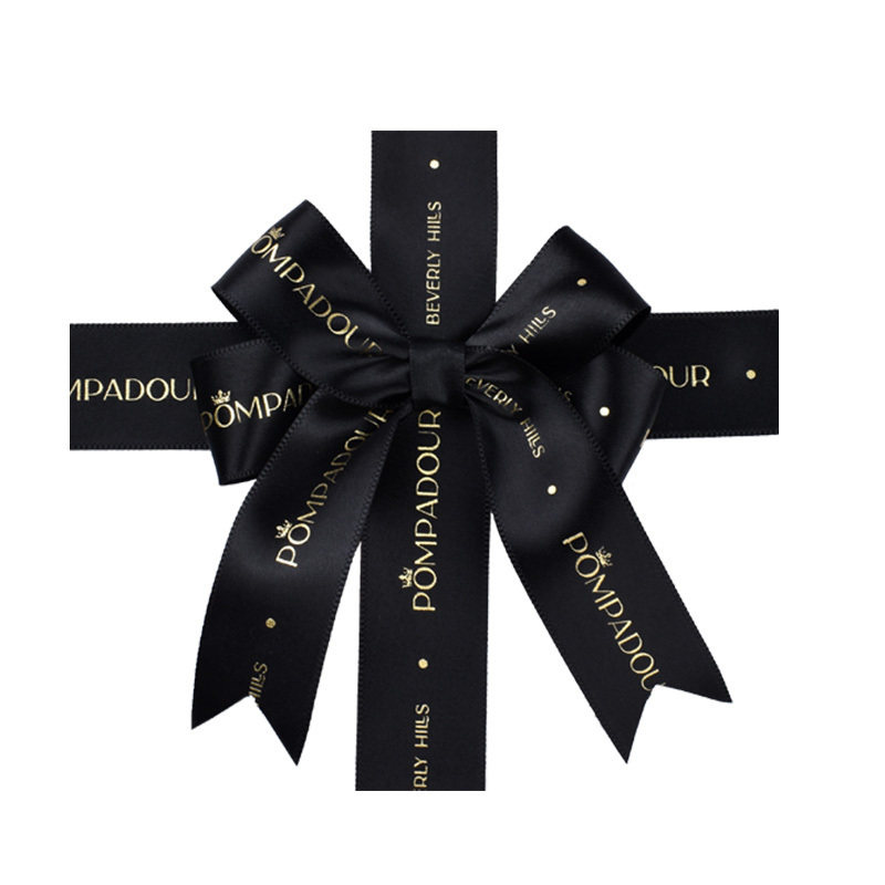 Customized Brand Print Luxury Gift Wrapping Pull Bow Wine Bottle Neck Decorative Pre Tied Gift Flower Satin Ribbon Bows