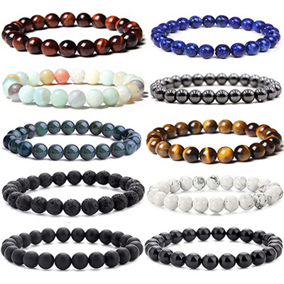 Wholesale 10MM Natural Crystal Amethyst Tiger Eye Healing Beads Bracelet Elastic Bracelet For Men Women Accessories