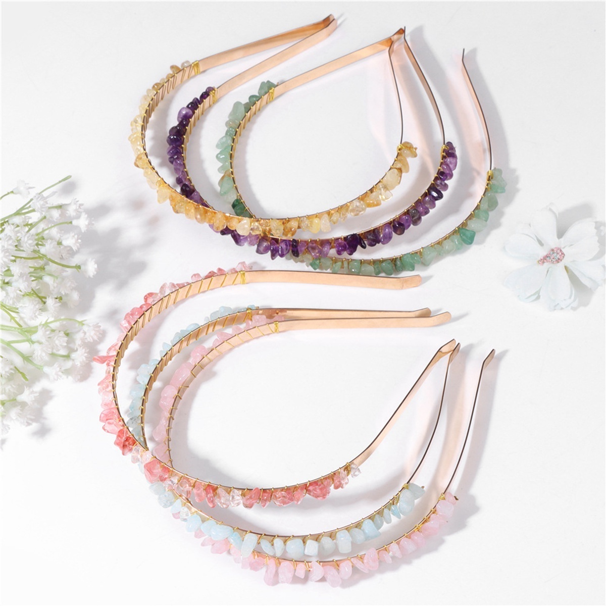 Natural Irregular Crystal Amethyst Hair Clip Jewelry Alloy Handmade Rhinestone Hairpin Accessories Natural Gemstone Hairband