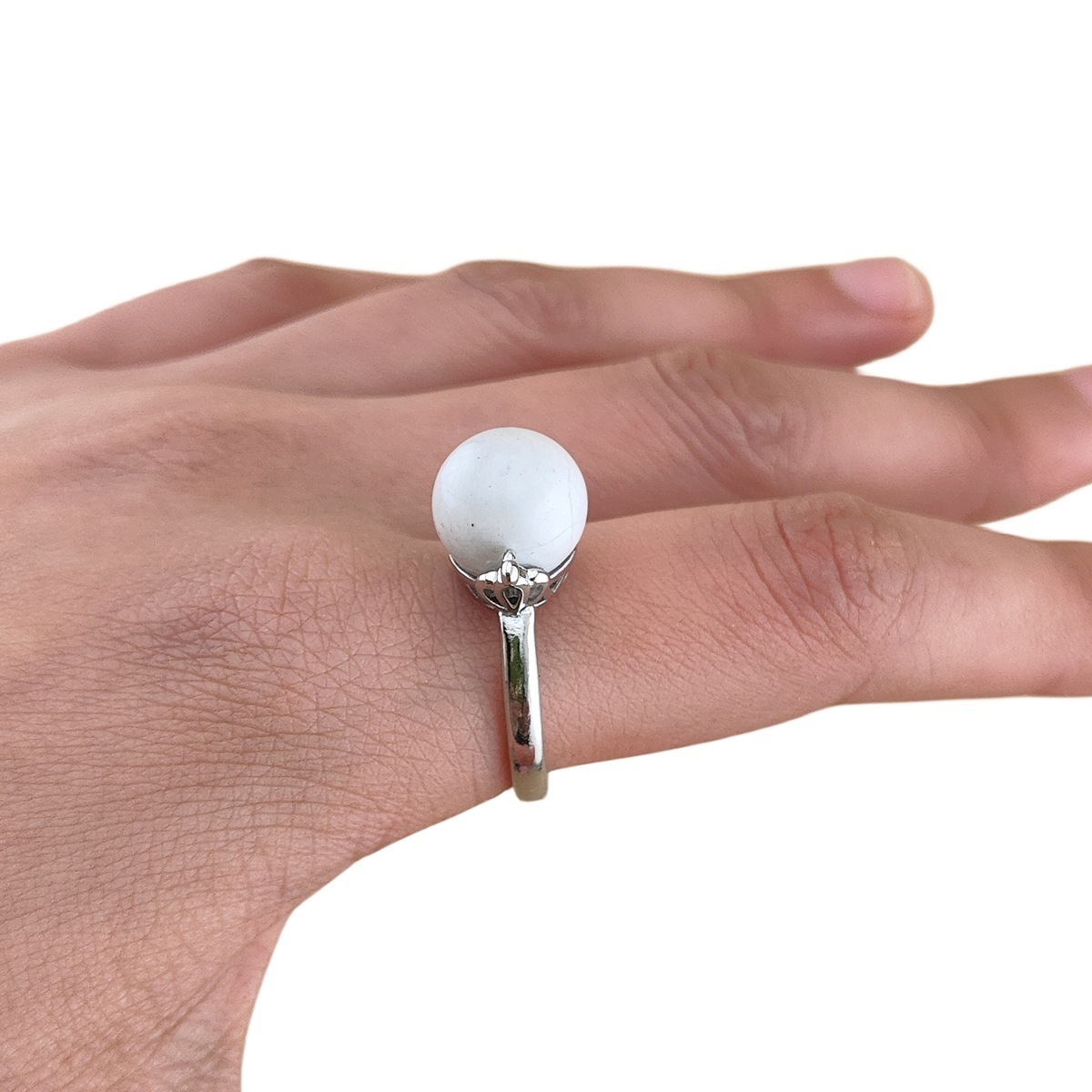 Howlite Natural Balls Gemstone Silver Stone Rings for Women Men Girls Finger Rings Party Wear Unique Jewelry with Fine Box