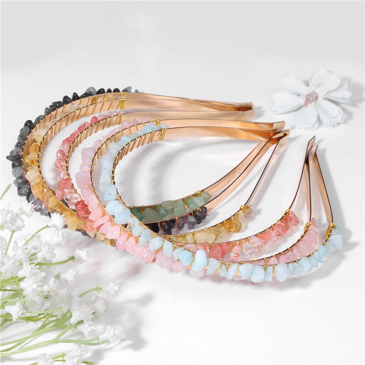 Natural Irregular Crystal Amethyst Hair Clip Jewelry Alloy Handmade Rhinestone Hairpin Accessories Natural Gemstone Hairband