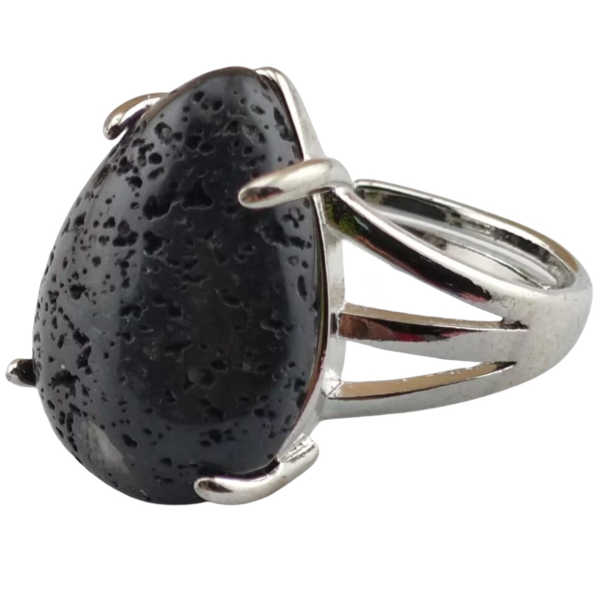 New Arrivals Ring for Women Men Girls Silver Syn.Lava Stone Tear Drop Custom Gemstone Natural Fine Stone Party Wear Gift Ring