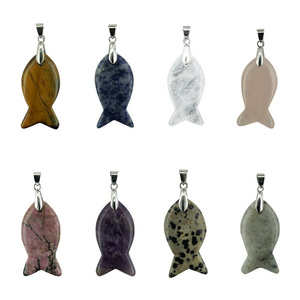 Alloy Buckle Gemstone Fish Shape Pendant Various Charm Natural Crystal Stone Pendant for Jewelry Making