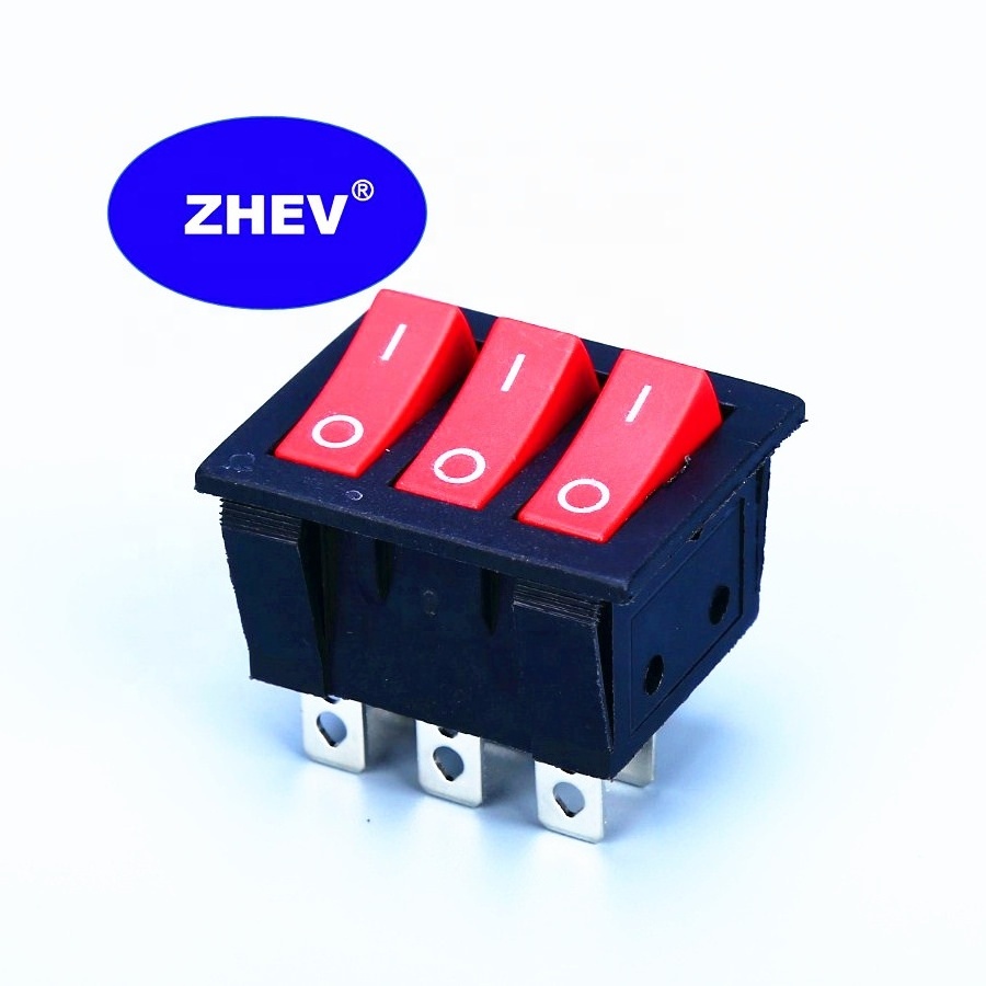 3PST 3 Gang 16A Hot Pot 6 Pin Button Switch For Electric Oven Cooler Red Rocker