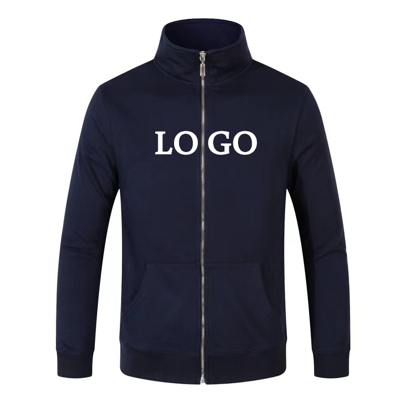 Custom full zip up men hoodie jumper with kangaroo pocket high quality winter work wear jacket with embroidered patch