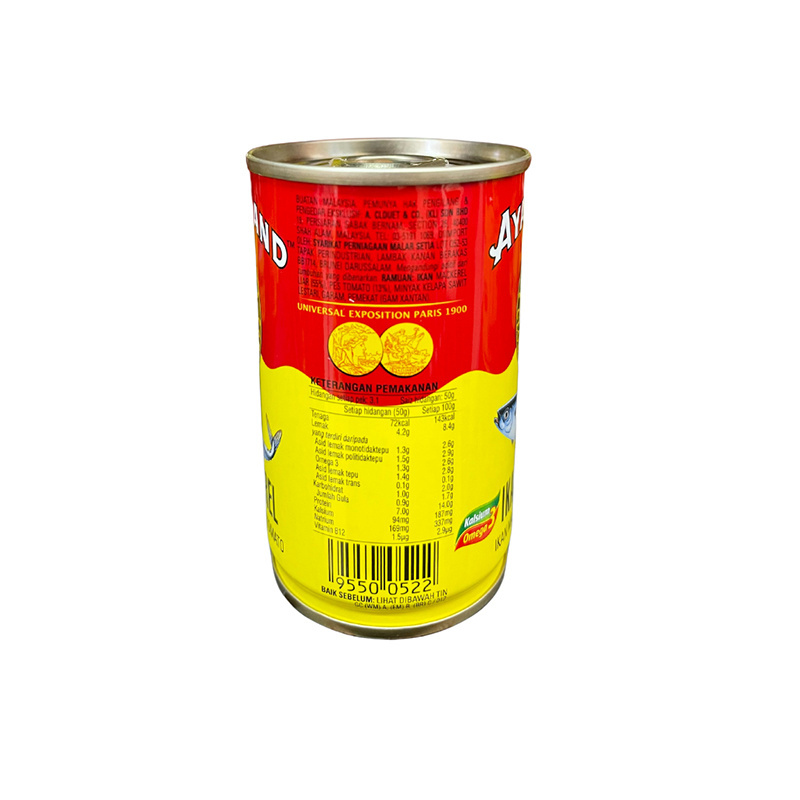 Factory Wholesale 155g Ayam Brand Mackerel In Tomato Sauce Can Be Serve Hot with Rice Noodles or as Salad Topping