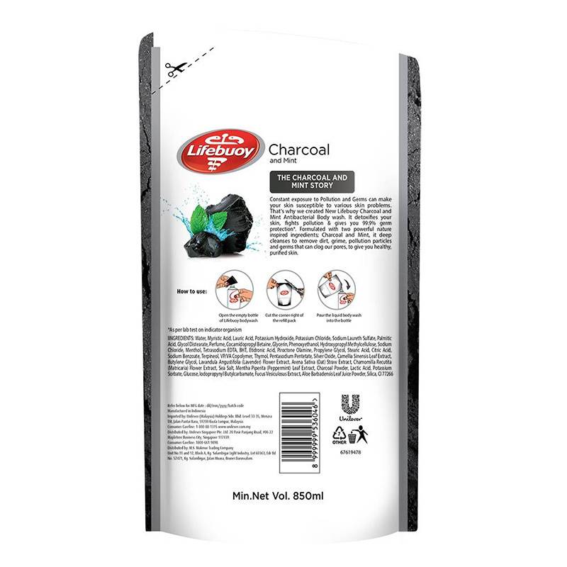 Direct Wholesale Unilever Malaysia Lifebuoy Charcoal 850ml Refill Pack Menthol Fragrance Helps Feels Cool and Fresh