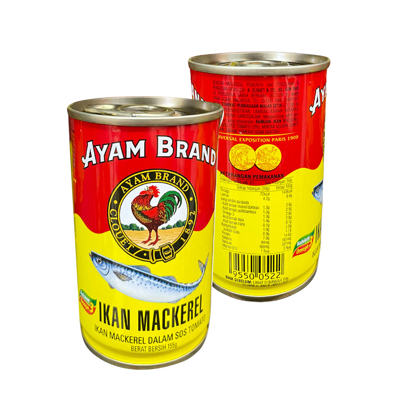 Factory Wholesale 155g Ayam Brand Mackerel In Tomato Sauce Can Be Serve Hot with Rice Noodles or as Salad Topping