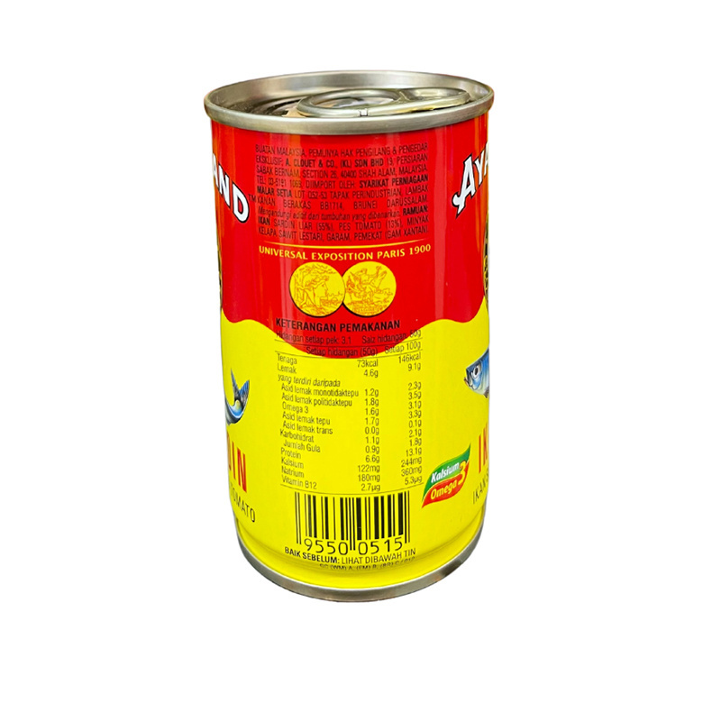 Hot Selling 155g Ayam Brand Sardines In Tomato Sauce with Large Pieces of Selected Sardine Fish and High Nutritional