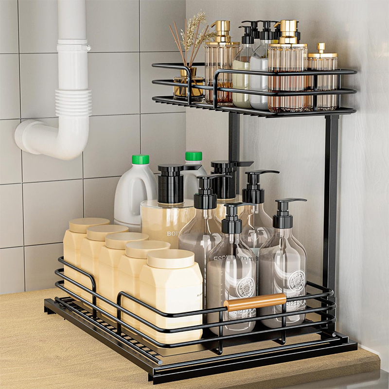 Pullable multifunctional kitchen cabinet pull out storage rack space saving desktop storage and seasoning rack