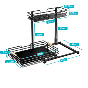 Pullable multifunctional kitchen cabinet pull out storage rack space saving desktop storage and seasoning rack