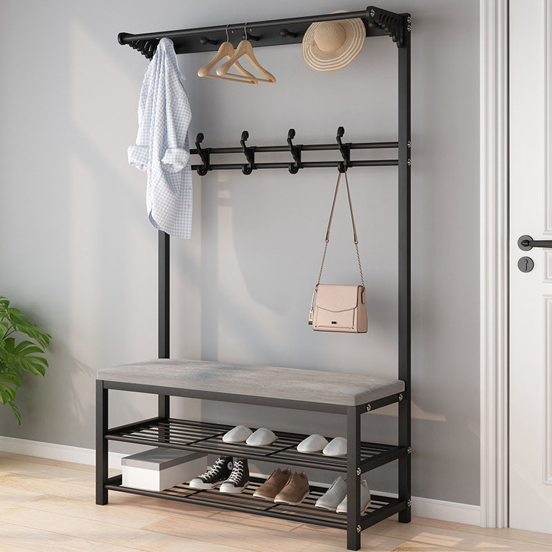 Clothes rail with shoe rack wood coat rack entryway bench and coat hanger stand