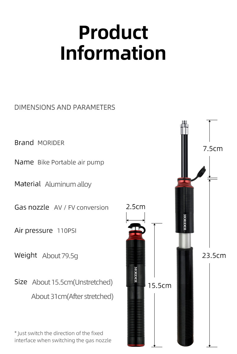 MoRider High Pressure Hand Pump Air Inflator CNC Aluminum Alloy Valve Adapter