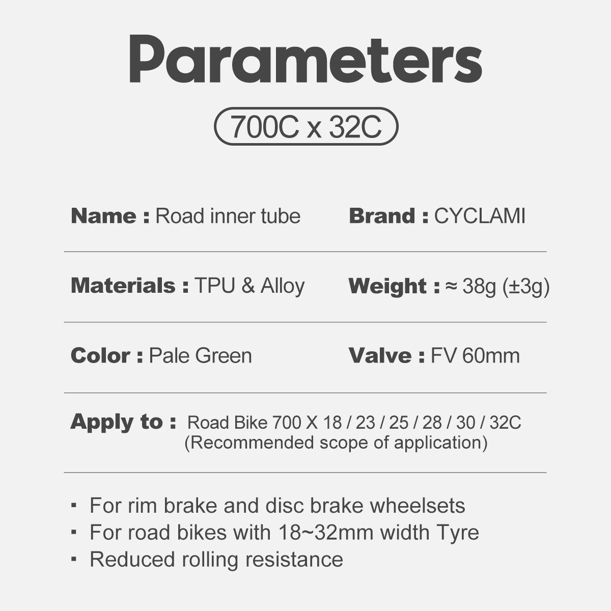 CYCLAMI Official Ultralight 38g TPU Road Inner 700c Tube Bike Road Bicycle TPU Tire 45/60/80mm French Valve With Free Tire Patch