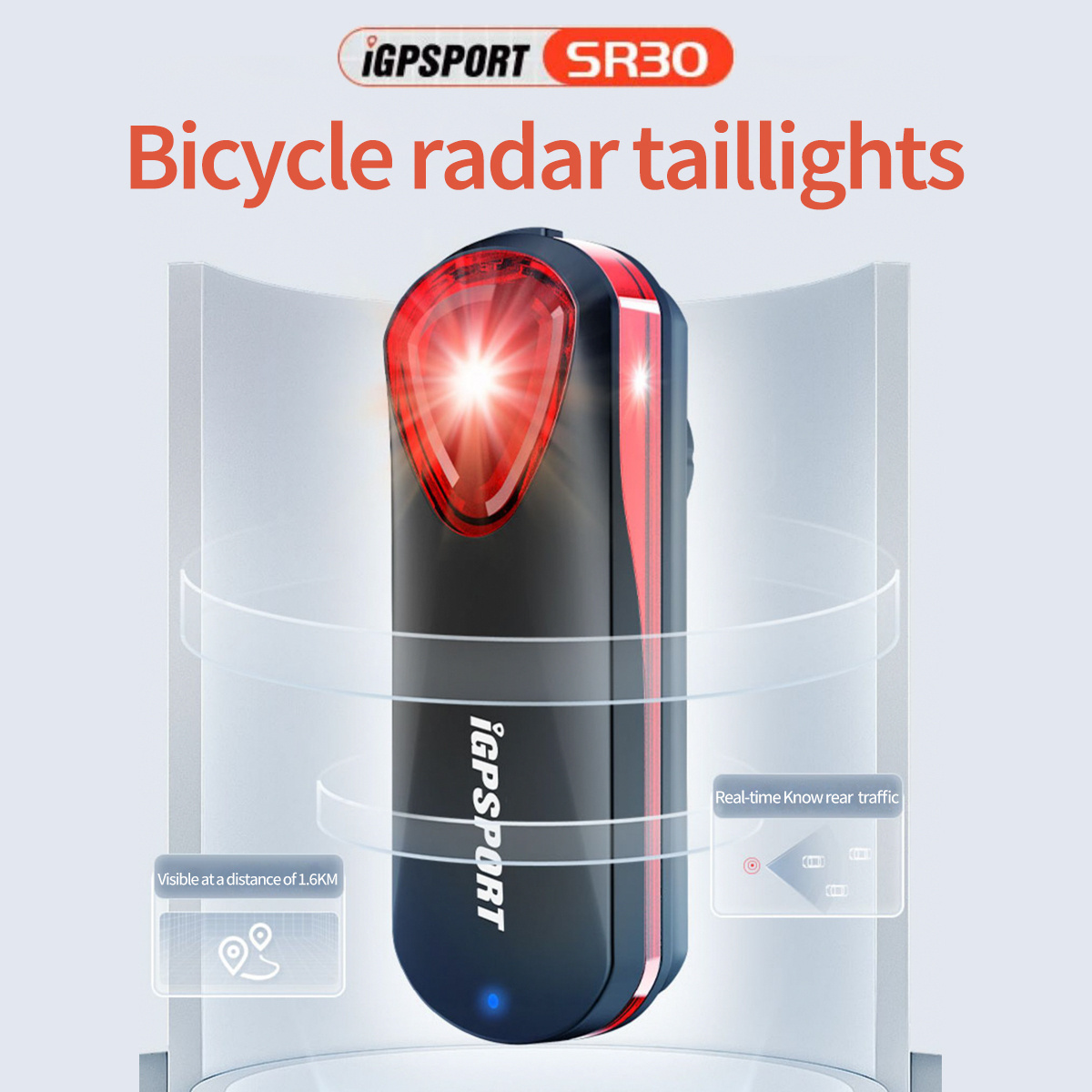 IGPSPORT SR30 Bike Radar Tail Light ANT+ BLE5.0 Bicycle Smart Rear Brake Sensing Lamp LED Cycling Taillight