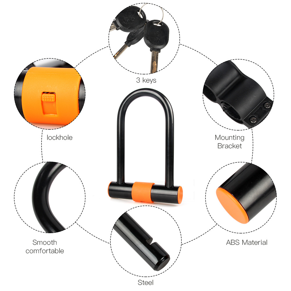 Anti-theft Bike Lock U Lock with Cable Motorcycle Scooter Bicycle Cycling Bike Lock Key