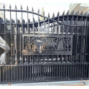 Driveway wrought iron gates deer 20' Texas style Bi-Dual Gates