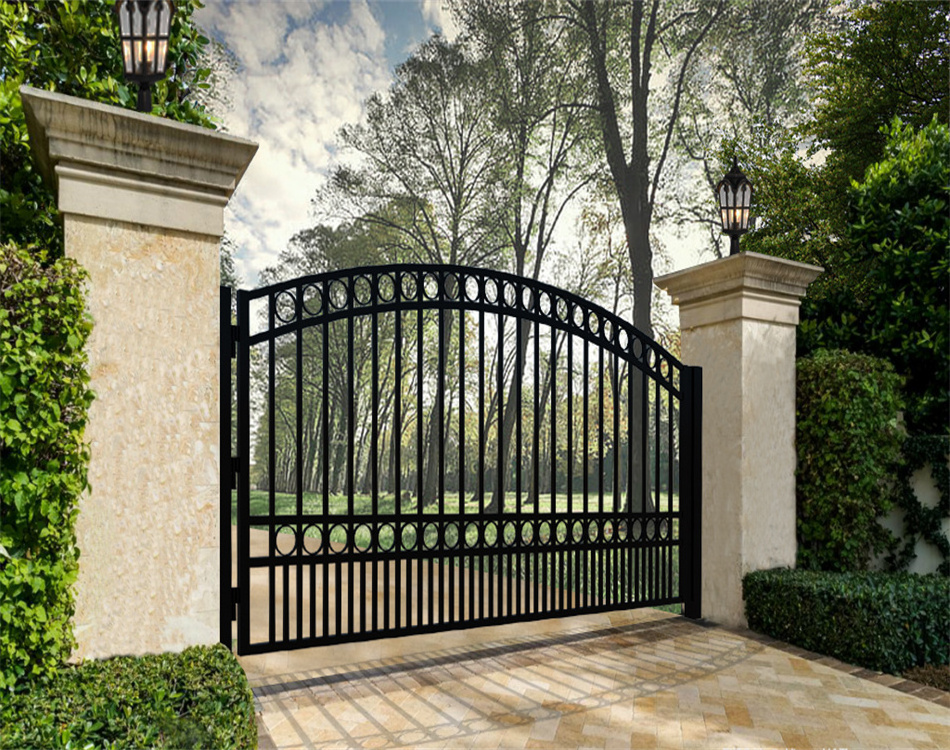 London style 5ftx16ft steel single swing driveway gate with 4ft pedestrian gate