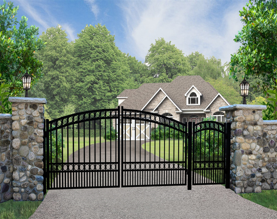 London style 5ftx16ft steel single swing driveway gate with 4ft pedestrian gate