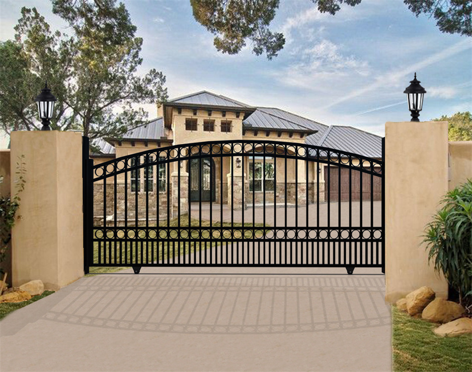 London style 5ftx16ft steel single swing driveway gate with 4ft pedestrian gate