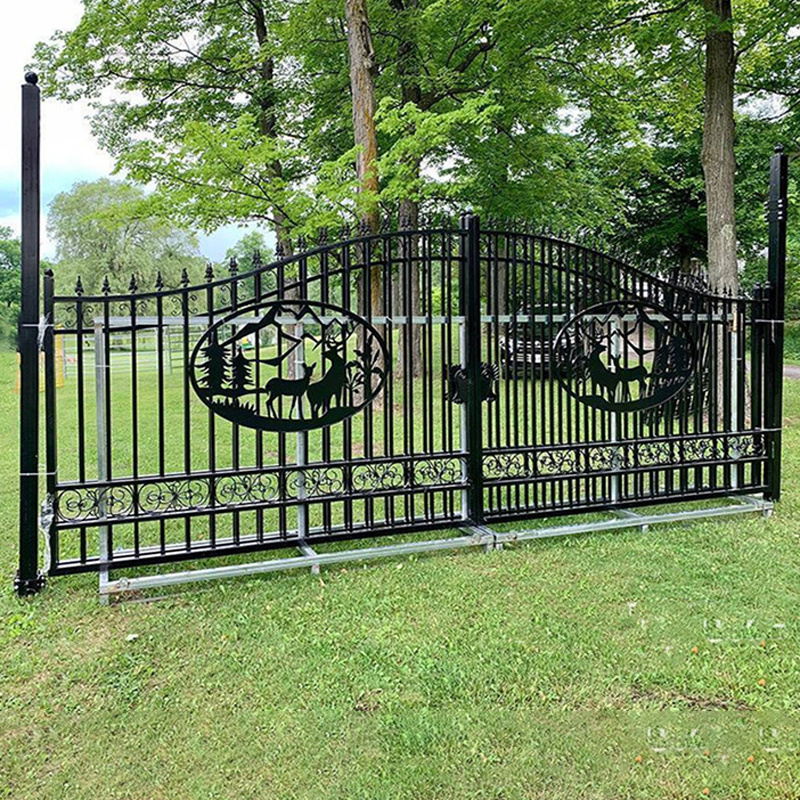 European wrought iron main gate deer designs 16foot fancy double door driveway gates Wrought Iron Gate