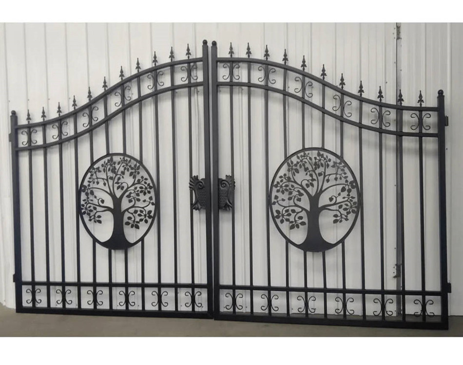 Driveway wrought iron gates deer 20' Texas style Bi-Dual Gates