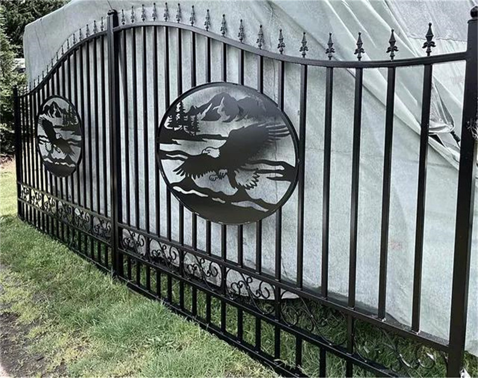 Driveway wrought iron gates deer 20' Texas style Bi-Dual Gates