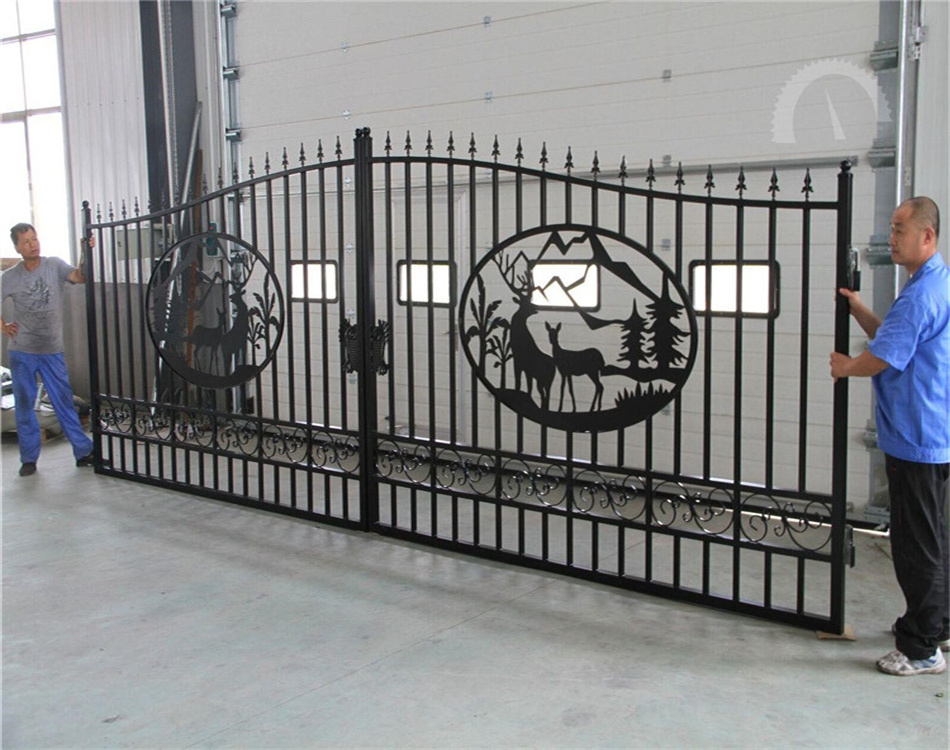 Top-selling simple style ornamental wrought iron driveway swing main gates