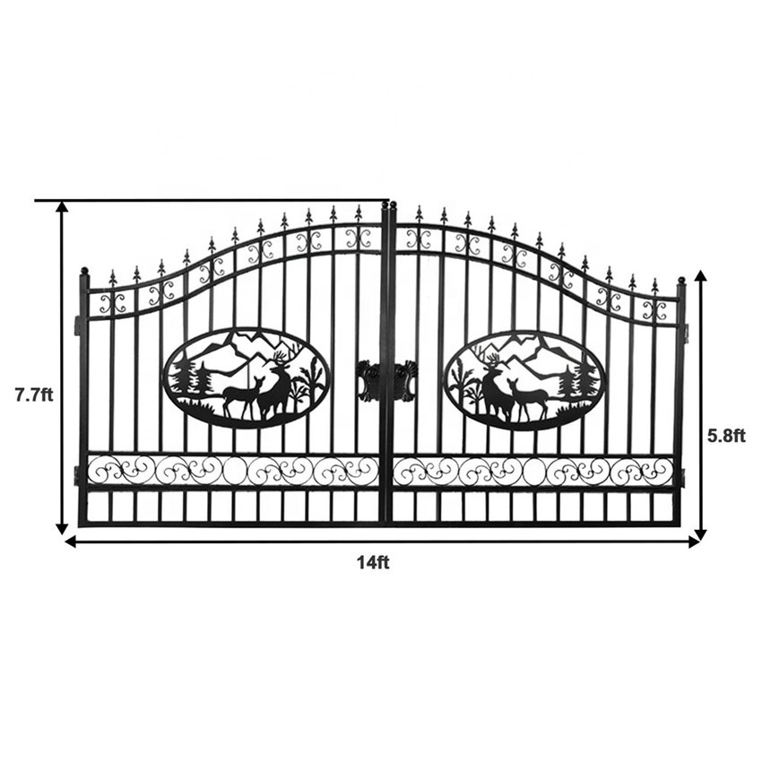 European wrought iron main gate deer designs 16foot fancy double door driveway gates Wrought Iron Gate