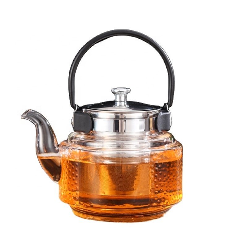 Handmade custom high borosilicate glass pattern teapot stainless steel tea leak large capacity pot