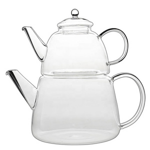 Turkey hot selling glass teapot set large capacity black teapot stacked gas stove burnable teapot