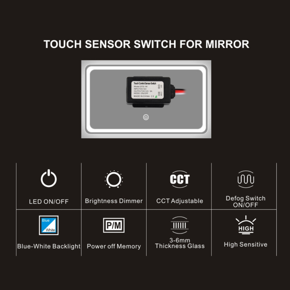 5Amp Capacitive single pole dimmer Touch Sensor Touch Switch For Bathroom LED light Mirror Touch Sensor Switch