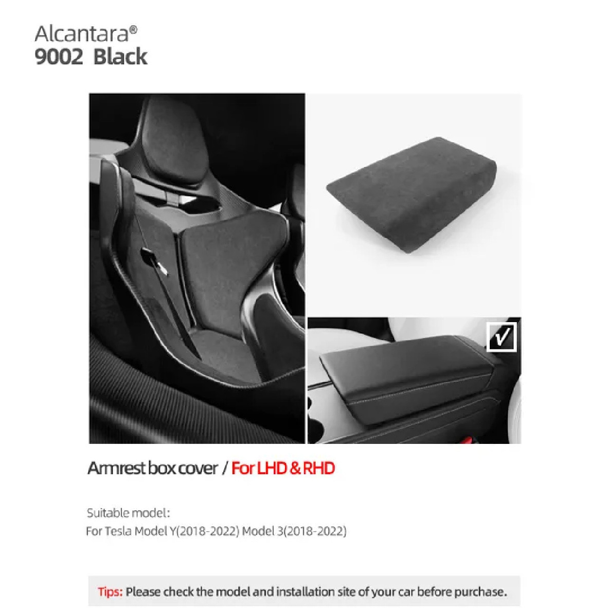 Tesla Model 3/Y Alcantara Wrap Armrest Box Cover Panel Triming Center Console Sticker Car