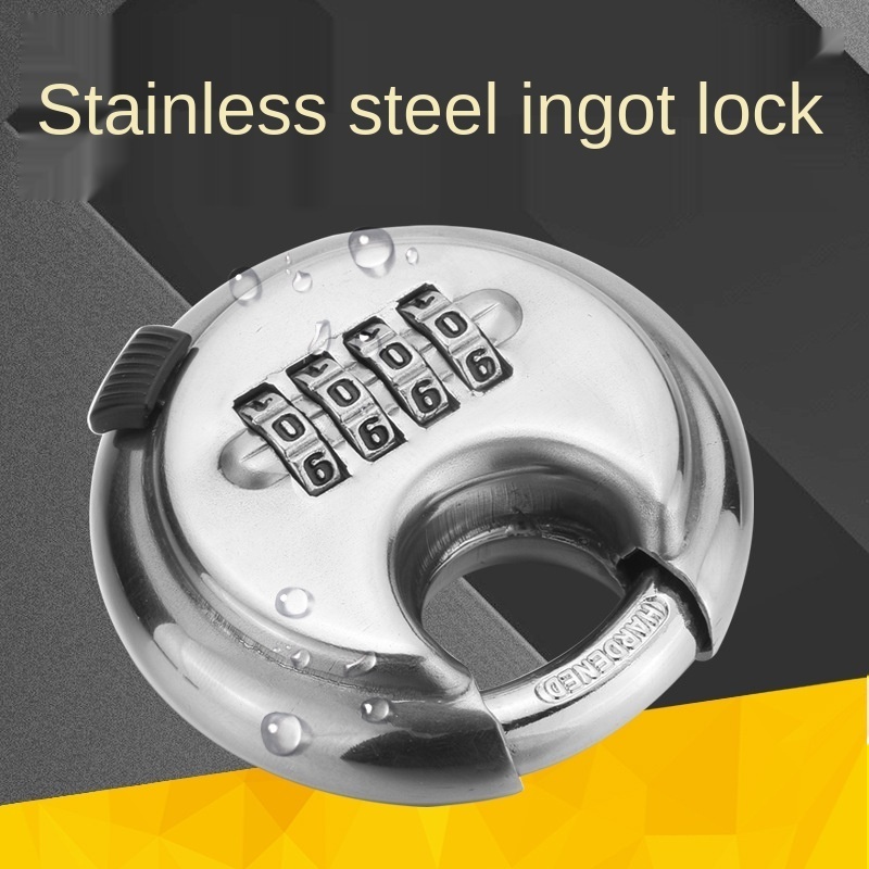 Combination Lock Padlock Gold Large 4-digit Password Stainless Steel Door Warehouse Outdoor Round Disc Discus Game