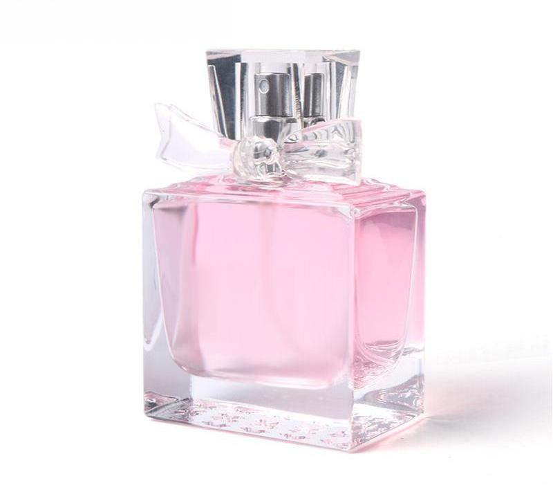 Cute bow tie lid 30ml empty glass perfume bottle Women's body cosmetic packaging 50ml body square bottle