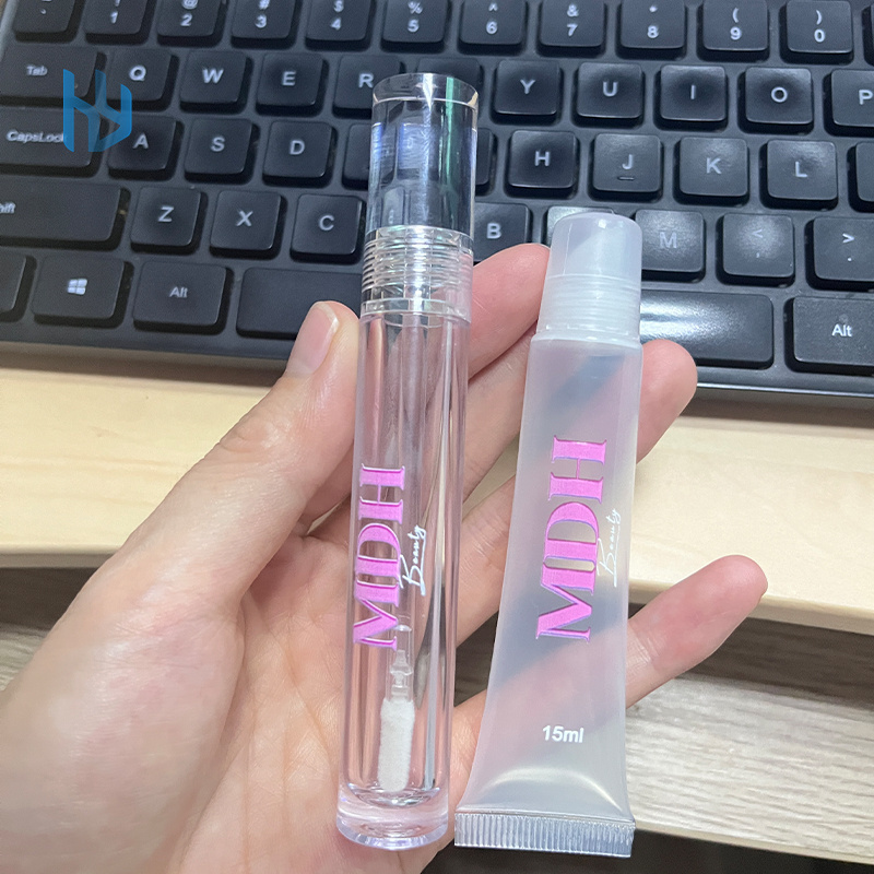 cylinder 7.5ml lipgloss tube petg empty transparent 7.5ml liquid lipstick container with applicator and wand lip gloss tubes