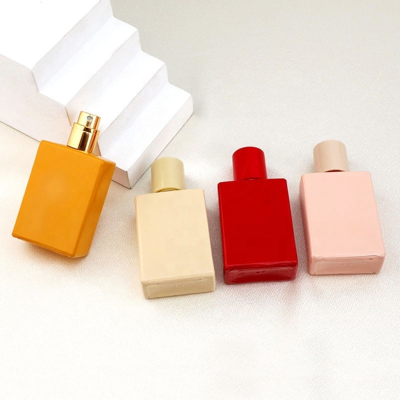 in stock 30ml square orange/pink/red/nude Spray Bottle Glass Perfume Bottle custom logo perfume bottle