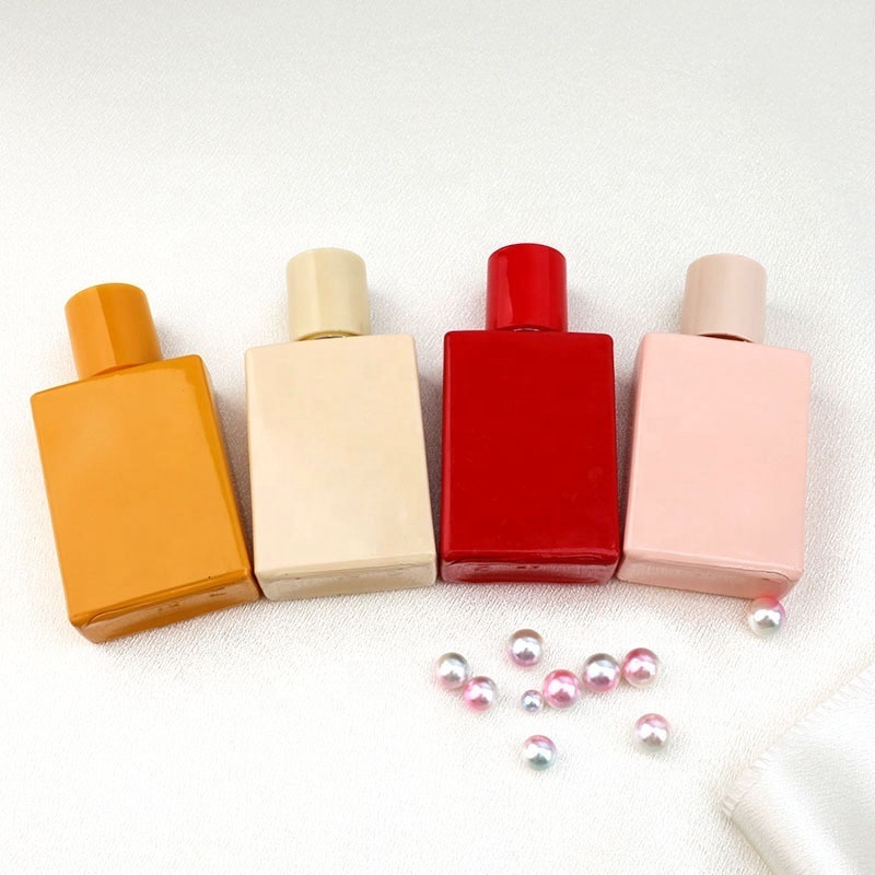 in stock 30ml square orange/pink/red/nude Spray Bottle Glass Perfume Bottle custom logo perfume bottle