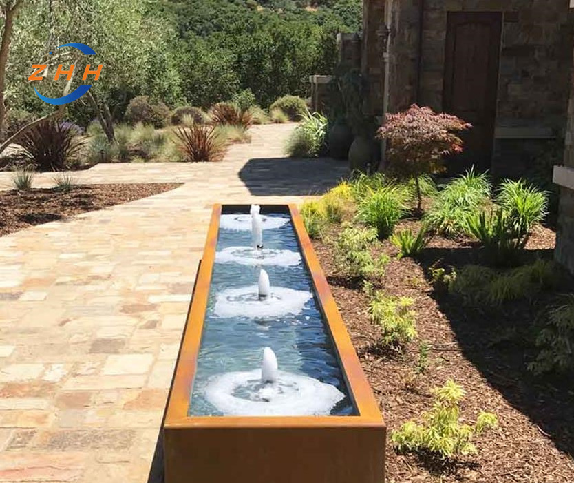 Modern Large Outdoor Garden Metal Rectangle Water Feature Corten Steel Water Fountain