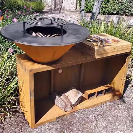 Corten Steel Fire Pit with Wood Storage Log Burners-Outdoor Fireplace Accessory