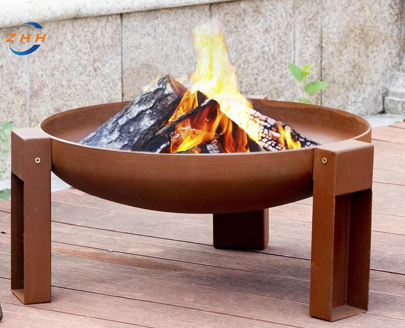 Corten Steel Round Fire Pit 24 inch diameter outdoor fireplace