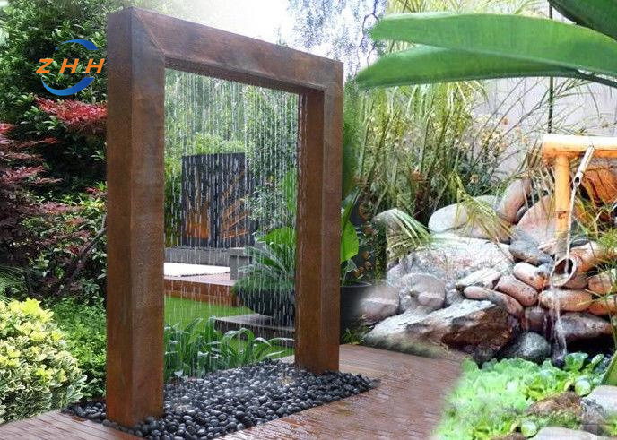 Modern Large Outdoor Garden Metal Rectangle Water Feature Corten Steel Water Fountain