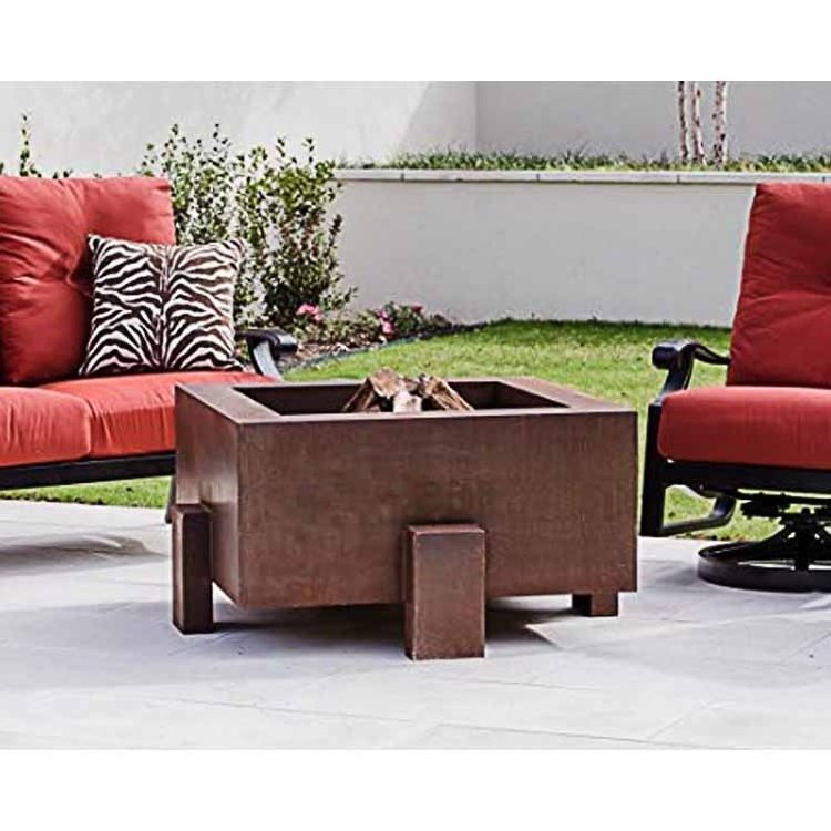 38 Inch Square Cor-Ten Steel Fire Pit - Wood Burning Configuration - Natural Gas Source