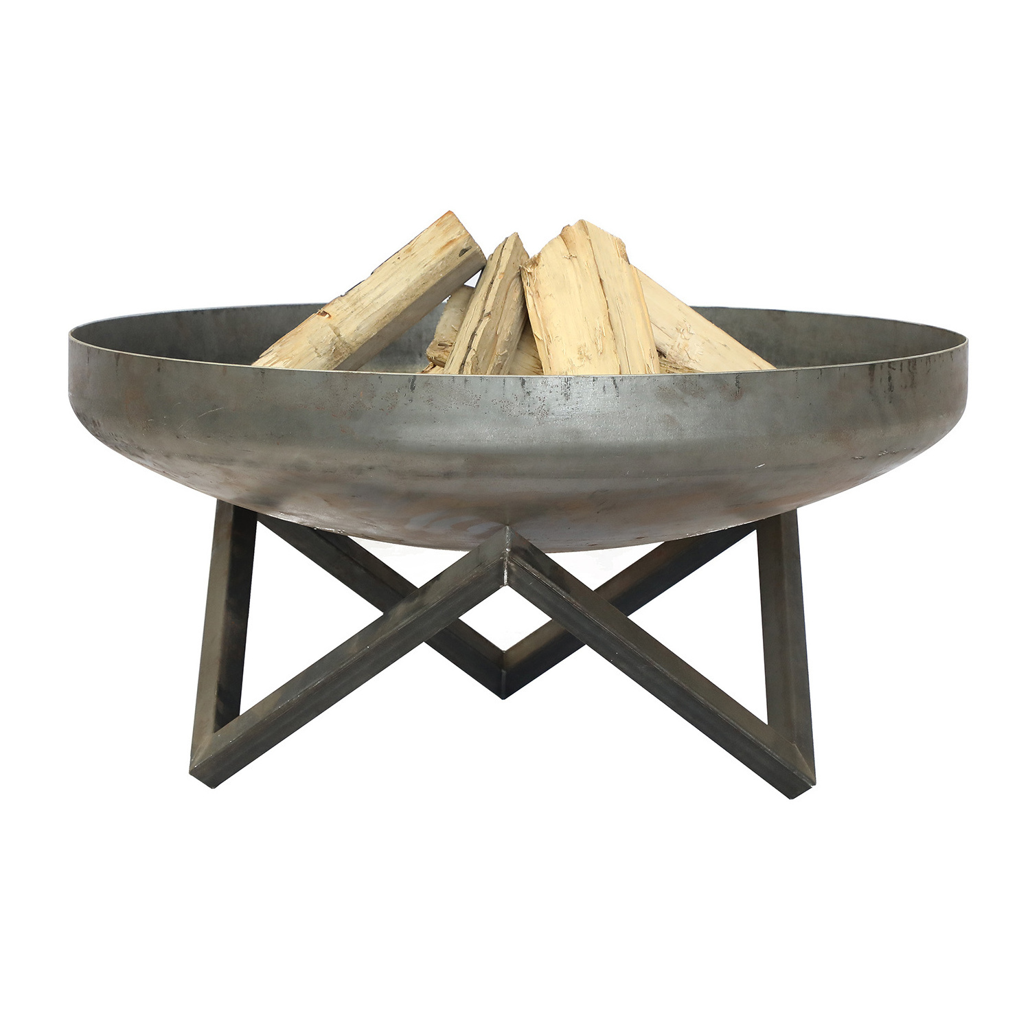 Traditional classics Carbon Steel Outdoor Raised Fire Pit Bowl with stainless steel semicircle grill and supports