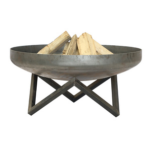 Carbon Steel Outdoor Raised Fire Pit Bowl with stainless steel semicircle grill and supports